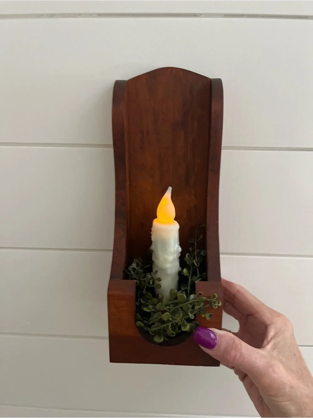 Set Colonial/Country:Farmhouse Wood Candle Wall or Mantel Sconces in Walnut